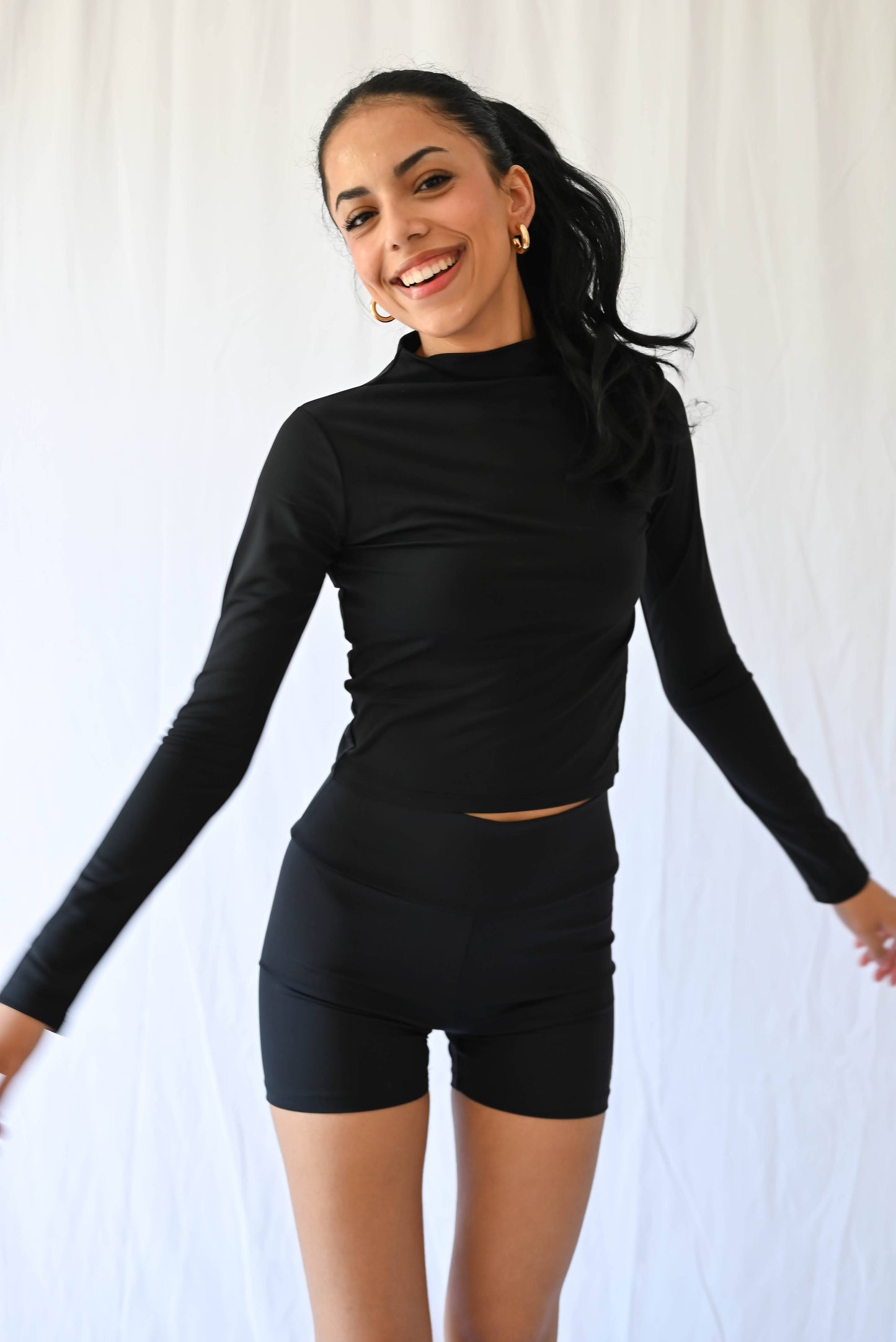 Black Women's long sleeve mock neck UPF 50+ sun protective top