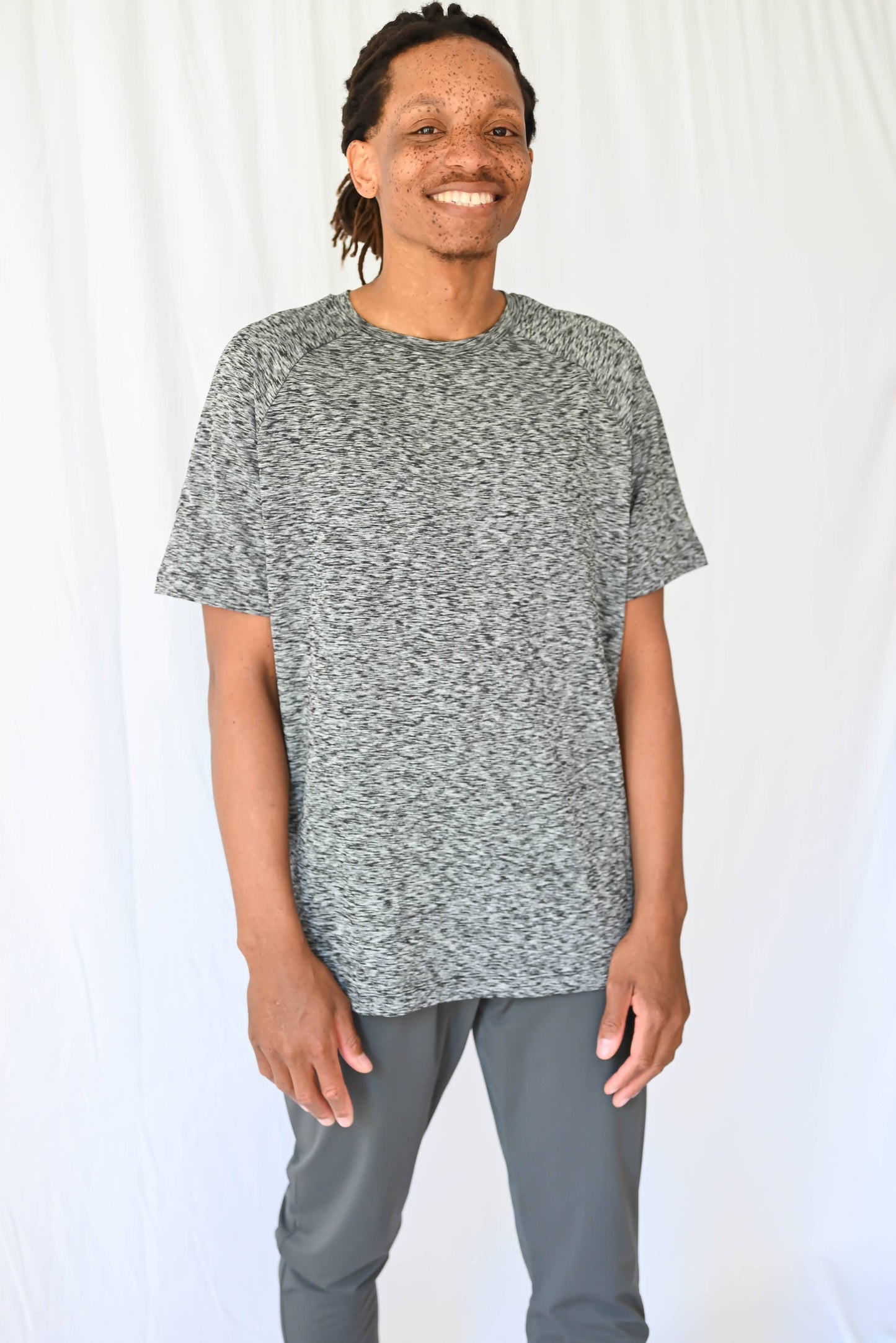 Short sleeve heathered black sun protective UPF 50+ mens top