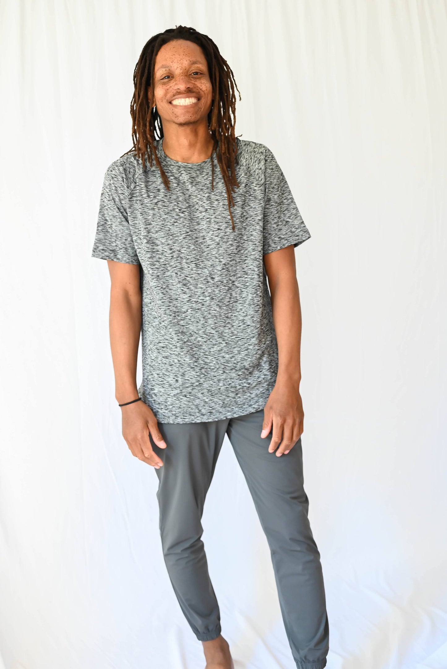Short sleeve heathered black sun protective UPF 50+ mens top