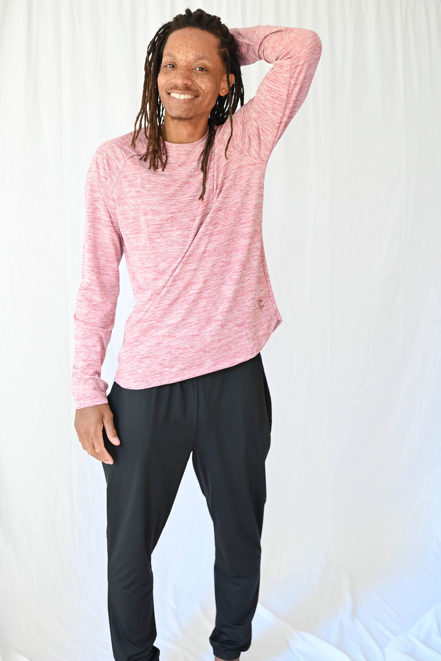 Long sleeve heathered red sun protective UPF 50+ mens top