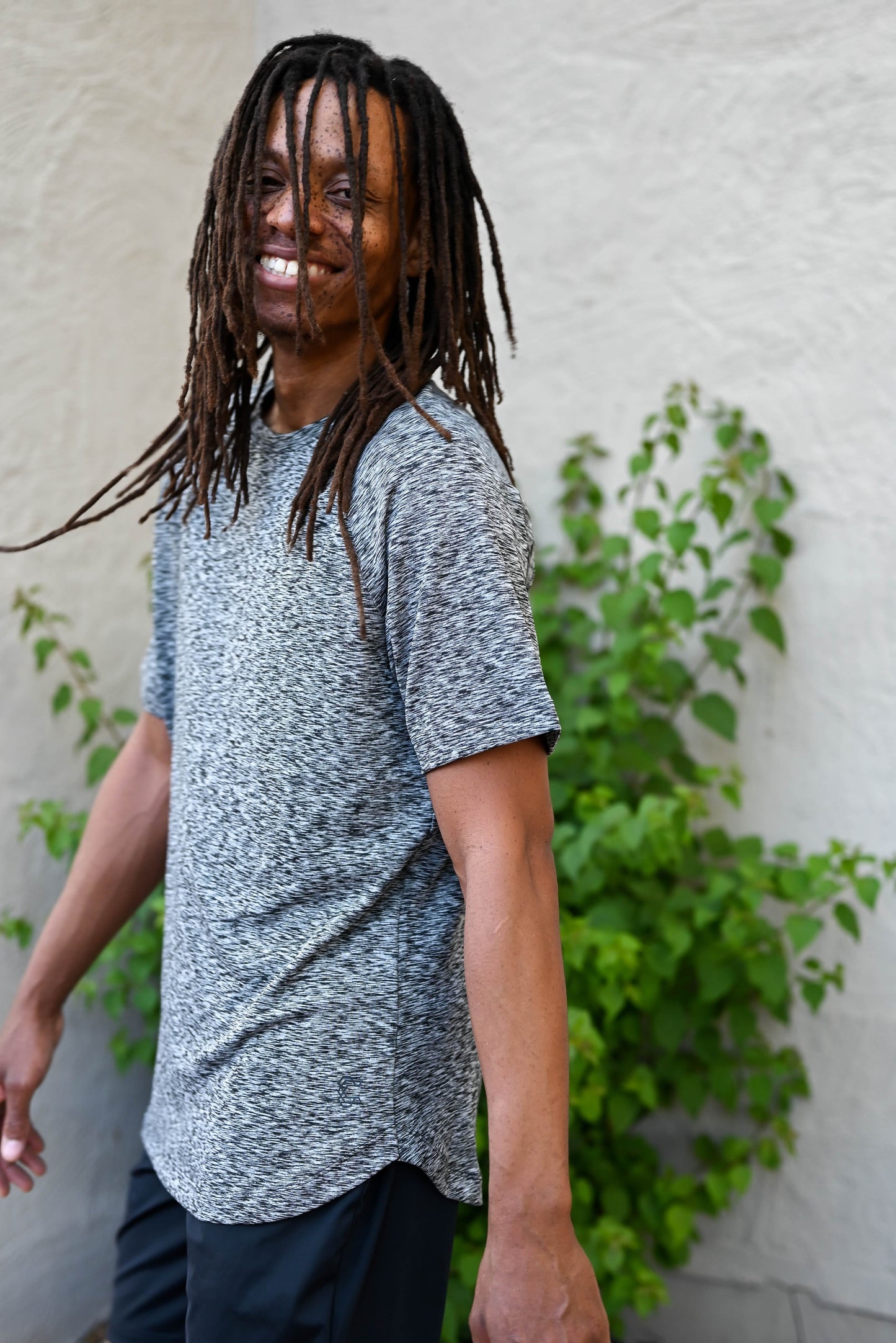 Short sleeve heathered black sun protective UPF 50+ mens top