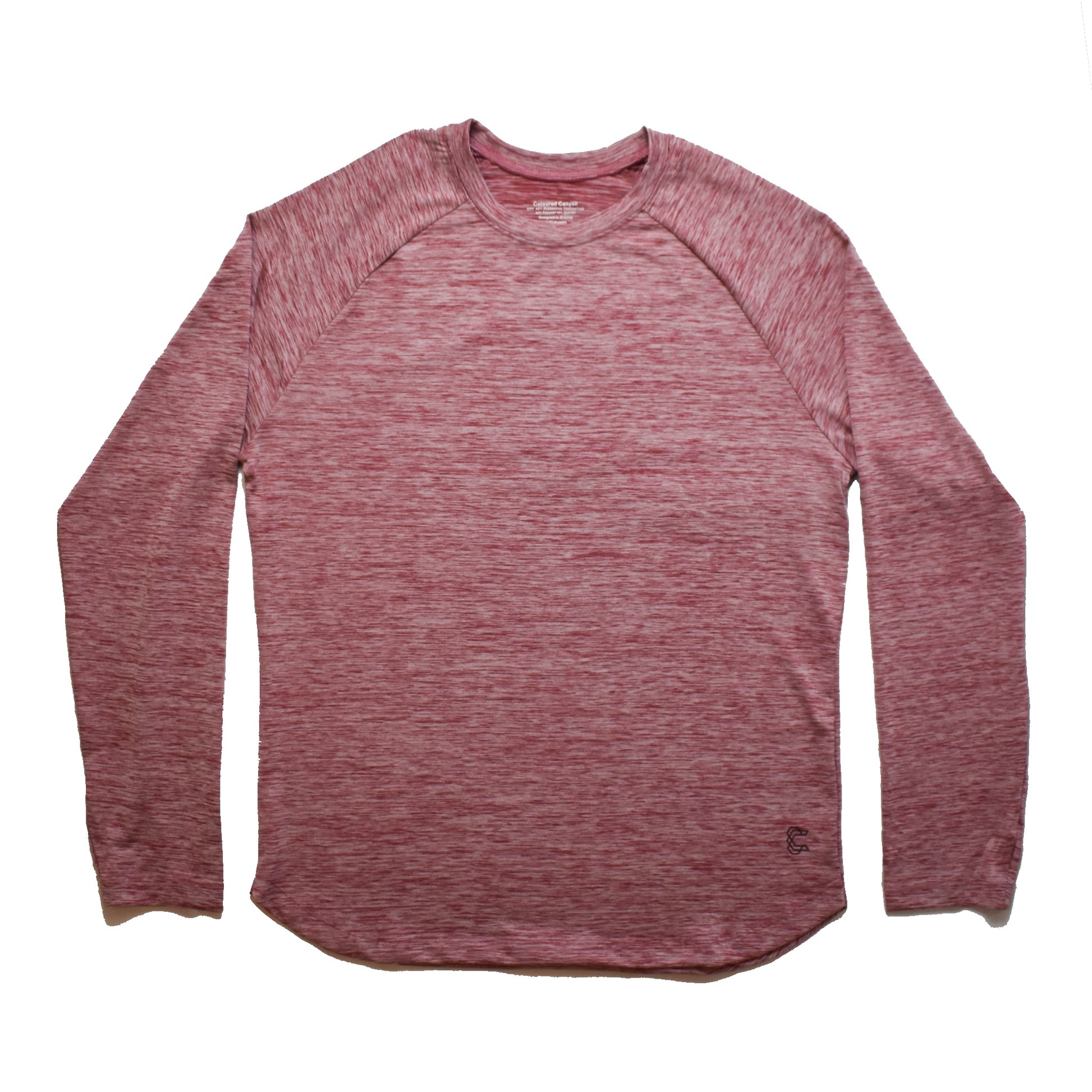Long sleeve heathered red UPF 50+ mens top